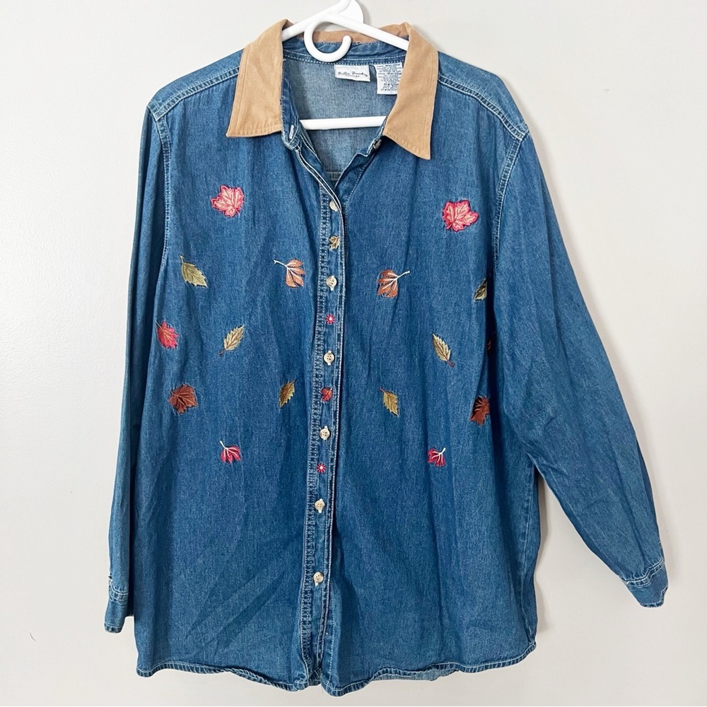 Vintage 90s Bobbie Brooks Denim Cotton Button Down Shirt 18 20 Fall Harvest
